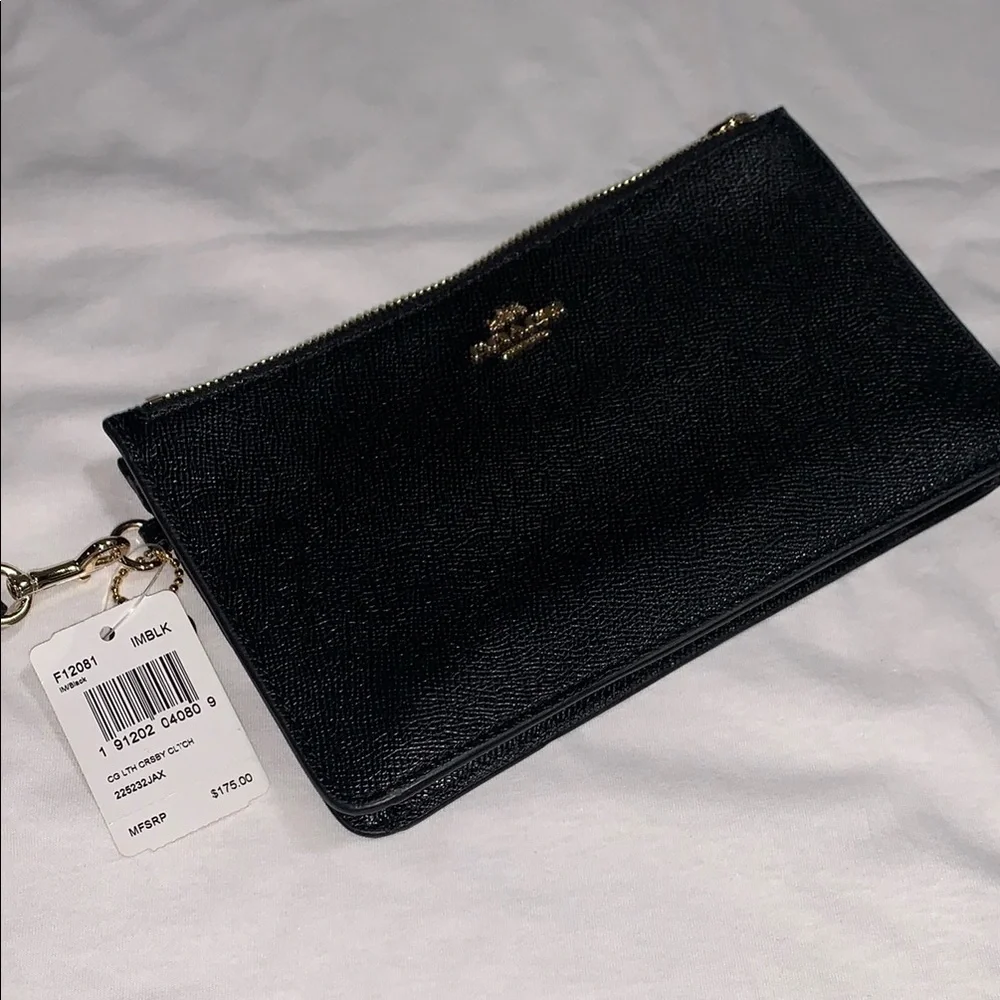 Coach Black Leather‎ Wristlet with Gold Details - 5100